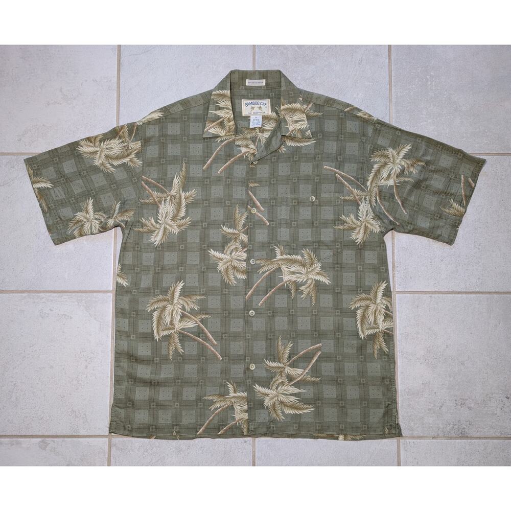 Bamboo Cay Men's Medium Hawaiian Shirt Rayon Palm Green Camp Button Up